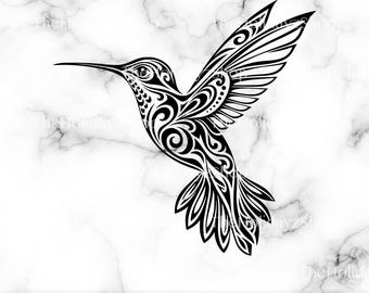 Colibrì SVG, Colibri PNG, Decorato, Floreale, Vettoriale, File digitale scaricabile