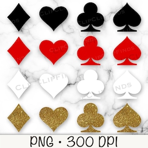 Playing Cards Suits PNG, Playing Cards Symbols, Casino, Gambling, Clip Art, Glitter Gold, Red, Black, White, Sublimation, Digital Download