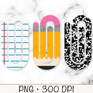 Trombone géant PNG, trombone, papier pour cahier, crayon, fournitures scolaires, sublimation, fichier de conception de t-shirt, enseignant, cadeau, fichier numérique