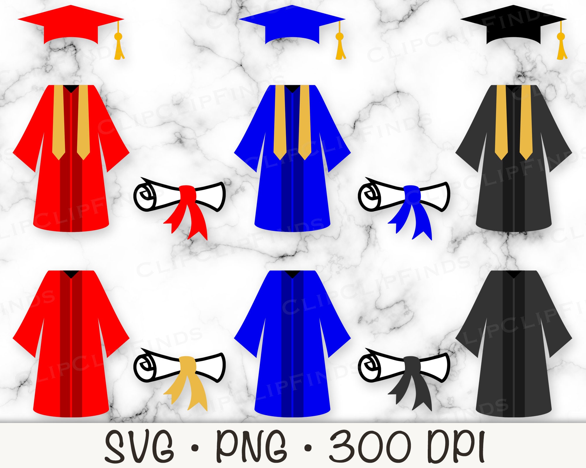 Graduation Cap, Gown, Certificate Diploma Red, Blue, Black SVG PNG Instant  Digital Download - Etsy Israel