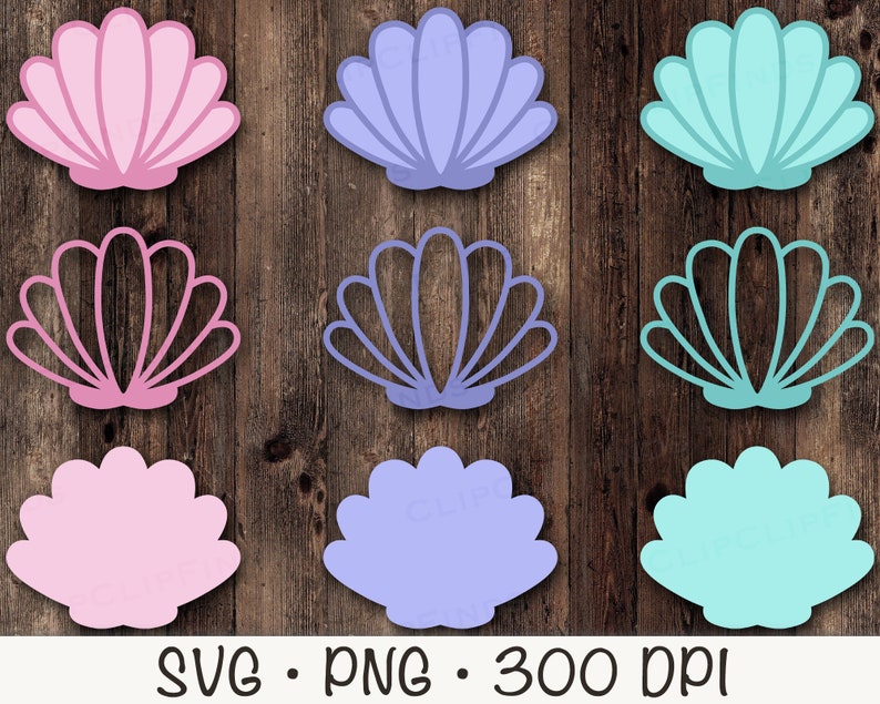 Seashell SVG, Seashell Outline, Solid Seashell, Cute Pastel Seashells PNG, Colorful Seashells, Sea Life, Mermaid Clipart, Digital Download zdjęcie 3