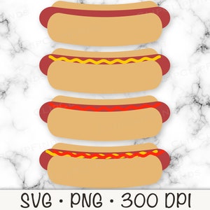 Hot Dog, Hot Dog with Ketchup, Hotdog with Mustard, Hotdog with Ketchup and Mustard, SVG PNG, Clip Art, Instant Download