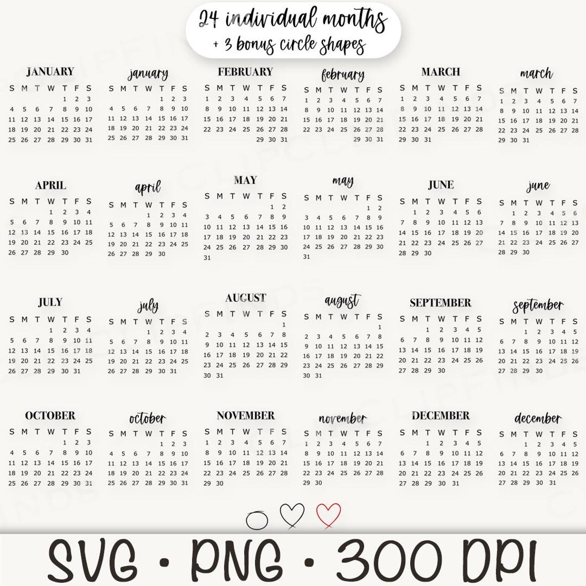 2026 Individual Months PNG, Calendar Builder SVG, Save the Date ...