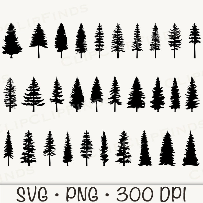 Tree Inclue Files Pine Tree Silhouette SVG Bundle Pack, Evergreen Trees PNG, Instant ...