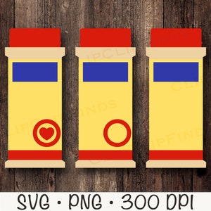 May include: Three yellow and red printable favor boxes with blue rectangular labels and a red heart or circle design. The boxes are perfect for a party or special occasion.