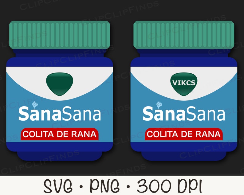 May include: Two blue bottles with green lids and labels. The labels say "SanaSana" and "Colita de Rana". One label also says "VIKCS".