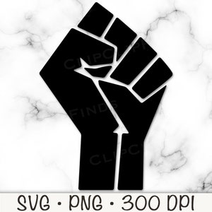 Poing SVG, poing levé fermé, fichier de coupe vectorielle, Silhouette poing levé, fond Transparent PNG, MLK, téléchargement immédiat