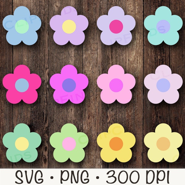 Daisy SVG, Daisy PNG, Daisy Clipart, Pastel Daisies, Colorful Daisies, Hippie, Groovy, Digital Download