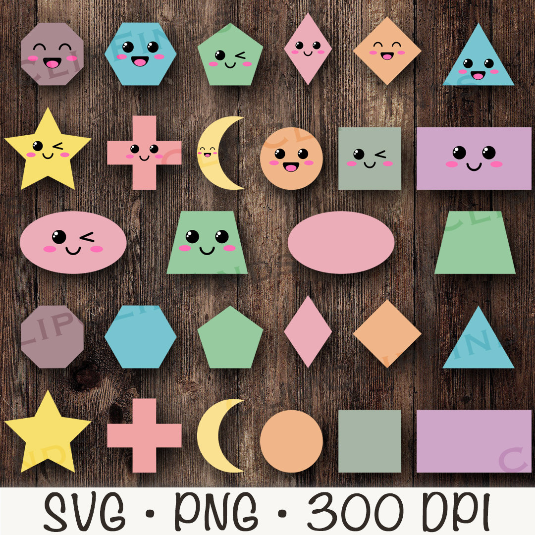 Basic Shapes SVG, Cute Shapes SVG, Kawaii Shapes PNG, Shapes Clipart ...