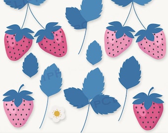 Clipart fraises, Boho fraise PNG, fraise SVG, fraises mignonnes, fraises foncées, fraises modernes, rétro, téléchargement numérique