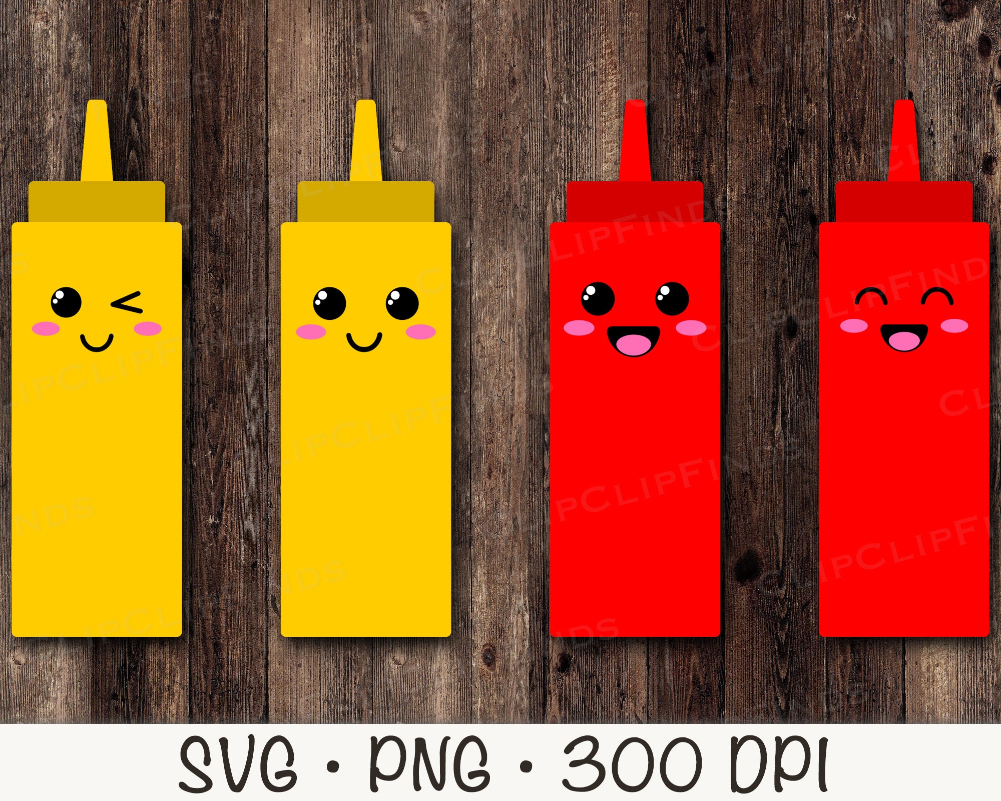 Kawaii Ketchup and Mustard Cute Face Ketchup and Mustard Etsy