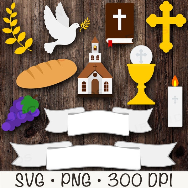 First Communion Clipart Bundle Pack, PNG, SVG, Digital Download