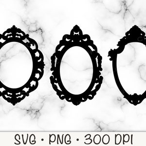 Bundle de cadre miroir fleuri baroque victorien vintage, tea party, fichier vectoriel SVG et PNG, fond transparent, clip art téléchargement immédiat