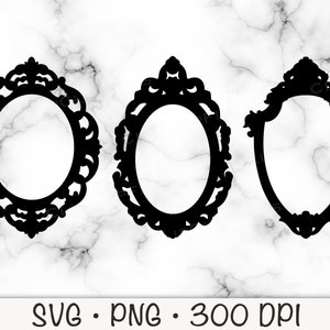 Baroque Victorian Vintage Ornate Mirror Frame Bundle, Tea Party, SVG Vector File and PNG, Transparent Background Clip Art Instant Download image 1