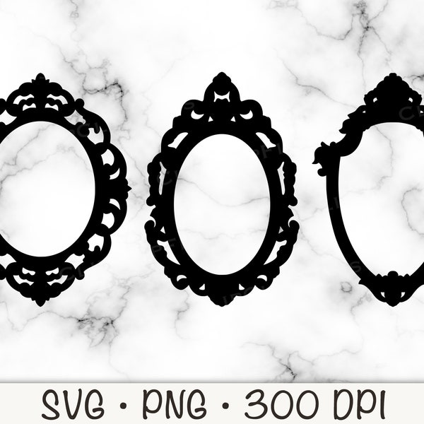 Baroque Victorian Vintage Ornate Mirror Frame Bundle, Tea Party, SVG Vector File and PNG, Transparent Background Clip Art Instant Download