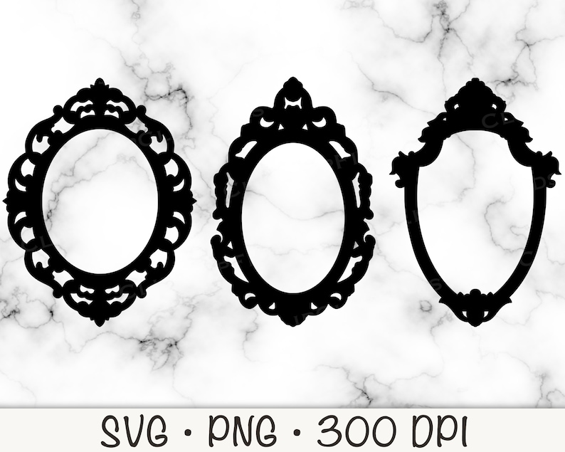 Baroque Victorian Vintage Ornate Mirror Frame Bundle, Tea Party, SVG Vector File and PNG, Transparent Background Clip Art Instant Download image 1