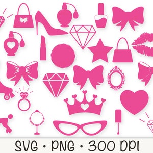 Rosa Puppe Symbol Clipart SVG, Prinzessin Babe PNG, Retro Robben-Logo-Symbol, Rosa Girly Grafiken, Party Puppe, High Heels, Sofortiger digitaler Download