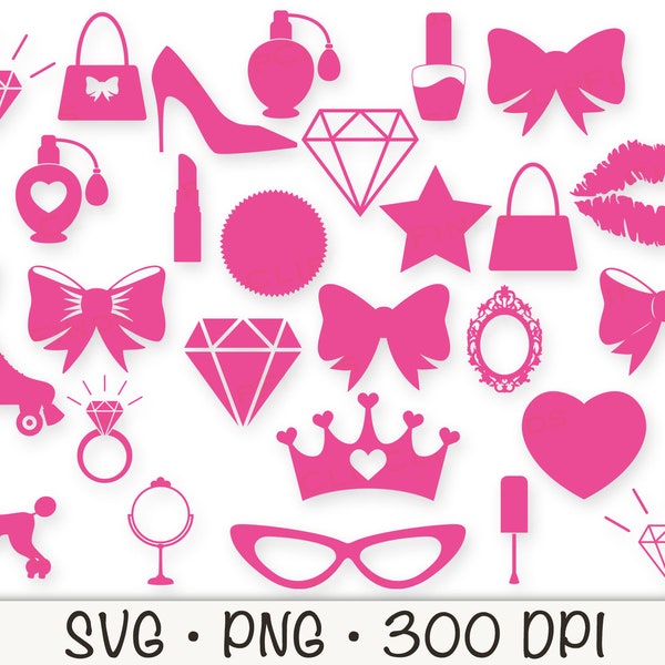 Pink Doll Icon Clipart SVG, Princess Babe PNG, Retro Seal Logo Icon, Pink Girly Graphics, Party Doll, High Heels, Instant Digital Download