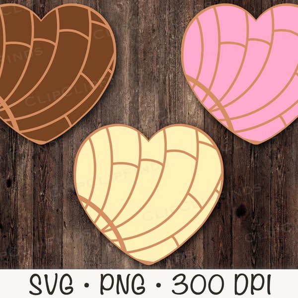 Heart Concha Bread Bundle SVG Vector Cut File and PNG Transparent Background Sublimation Clip Art Instant Download