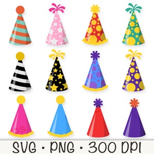 Verjaardagshoedjes SVG, verjaardagsfeestje hoeden clipart, kinder verjaardagshoedjes png, digitale download