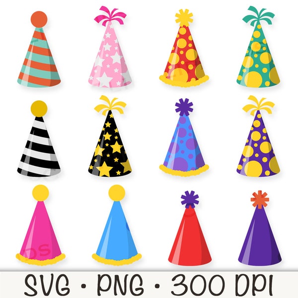 Birthday Hats SVG, Birthday Party Hats Clipart, Kid's Birthday Hats PNG, Digital Download