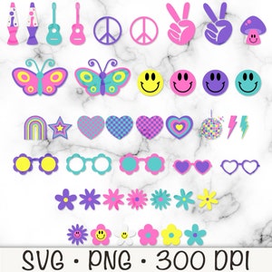 Retro Groovy Clipart, Hippie SVG, Hippie PNG, Flower Power, Happy Face ...