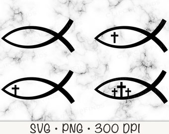 Christian Fish Ichthus with Cross Symbol Bundle Pack SVG Vector Cut File and PNG Transparent Background Sublimation Instant Download