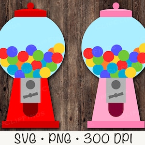 Gum Ball-machine, roze, rood, Gum Ball-machine, SVG, png, illustraties, instant digitale download