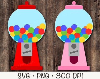 Gum Ball Machine Clipart: Pink & Red SVG, PNG (Digital Download)