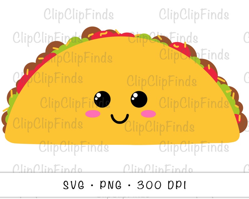 Cute Kawaii Taco SVG Vector Cut File and PNG Transparent | Etsy