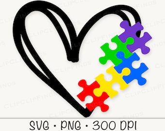 Autism Awareness Puzzle Heart SVG, PNG Clipart (Digital Download)