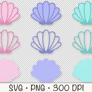 Seashell SVG, Seashell Outline, Solid Seashell, Cute Pastel Seashells PNG, Colorful Seashells, Sea Life, Mermaid Clipart, Digital Download zdjęcie 6