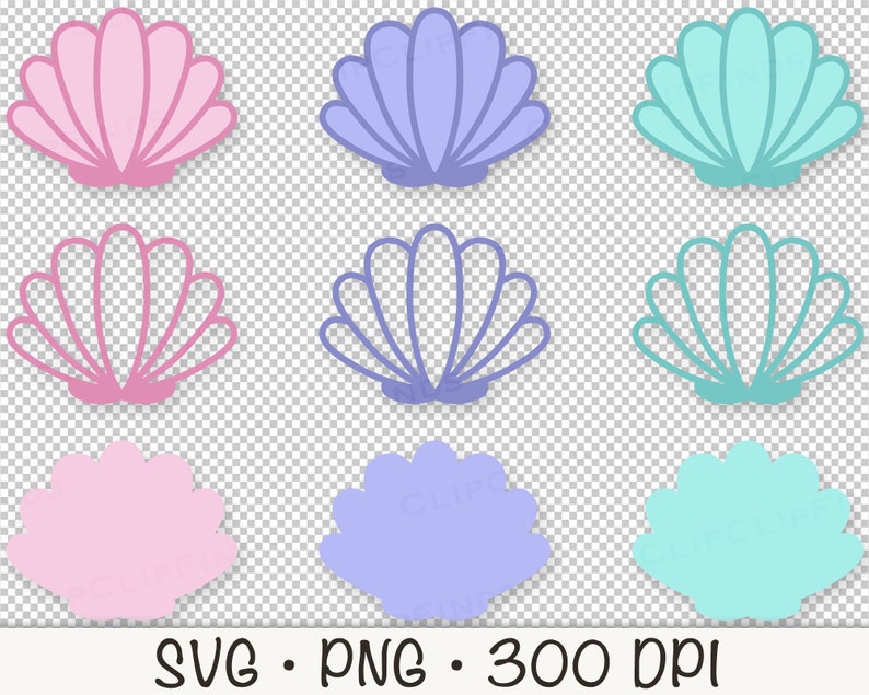 Seashell SVG, Seashell Outline, Solid Seashell, Cute Pastel Seashells PNG, Colorful Seashells, Sea Life, Mermaid Clipart, Digital Download zdjęcie 6