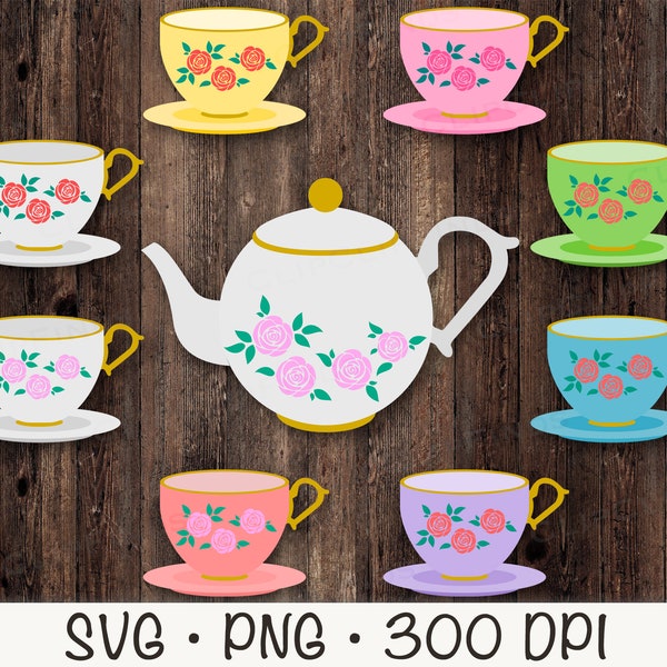 Tea Cup and Pot, Tea Party, Tea Cup SVG, Tea Cup PNG, Tea Party Clip Art, Instant Digital Download