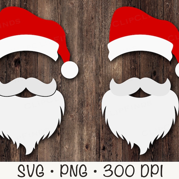 Santa Hat SVG, Santa Beard and Mustache SVG, Santa Claus Beard PNG, Instant Digital Download