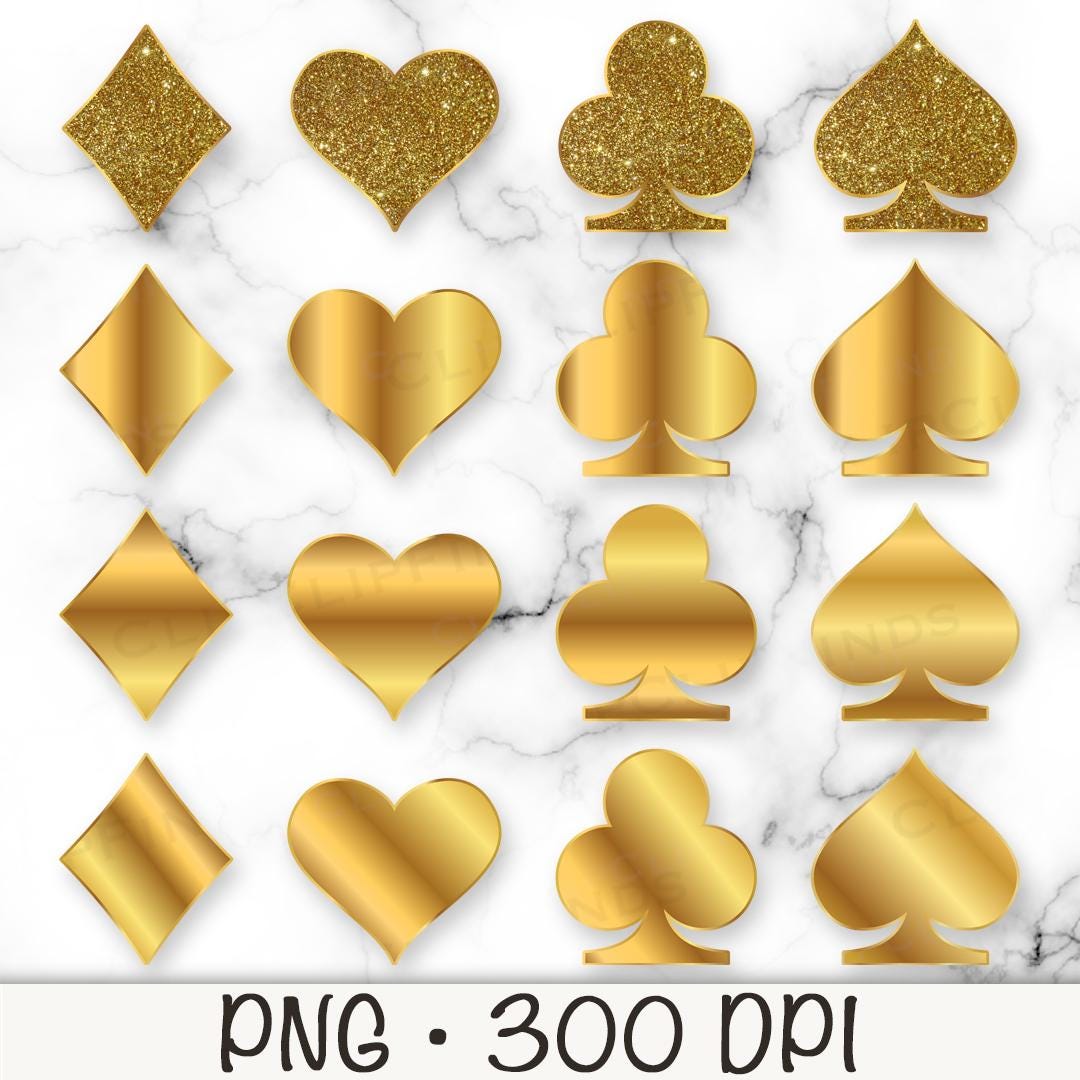 Gold Playing Cards Suits PNG, Playing Cards Symbols, Casino