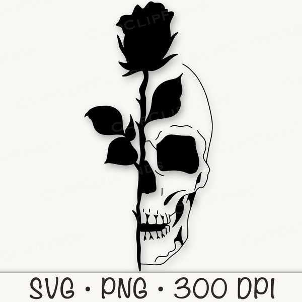 Skeleton Skull with Rose SVG File and PNG Transparent Background Instant Download