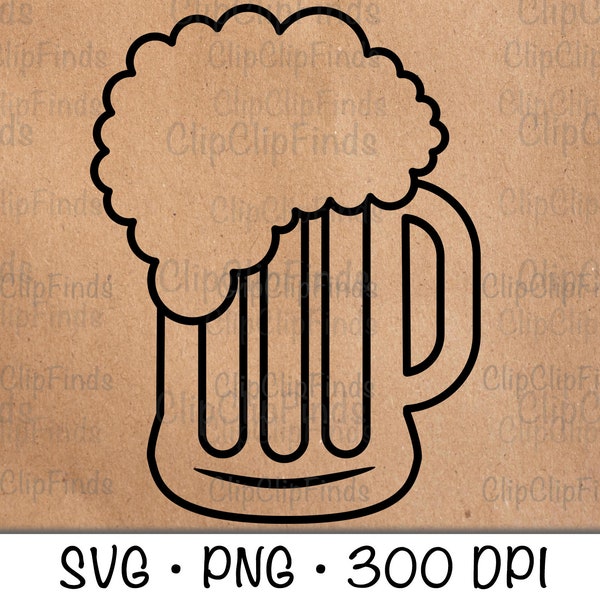 Beer Mug Outline SVG Vector Cut File and PNG Transparent Background Clip Art Instant Download