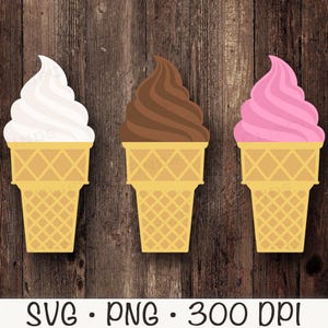 Soft Serve Ice Cream Clipart, Ice Cream Cone PNG, Ice Cream SVG, Vanilla, Chocolate, Strawberry, Summer Dessert, Digital Download File