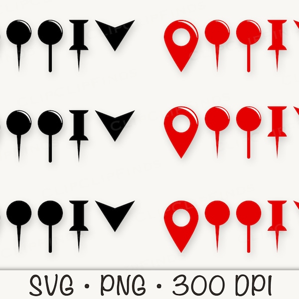 Location Map Pin SVG, Location Sign Silhouette, Red Location Pin, Push Pin PNG, Location Marker, GPS, Travel, Instant Digital Download