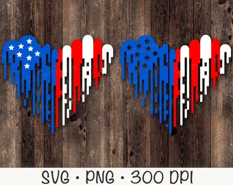Drapeau américain patriotique coeur peinture goutte à goutte SVG vecteur couper fichier et PNG fond Transparent Clip Art