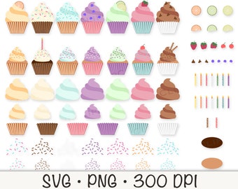Clipart de cupcake pastel: cupcake de aniversário faça você mesmo SVG, PNG (download digital)