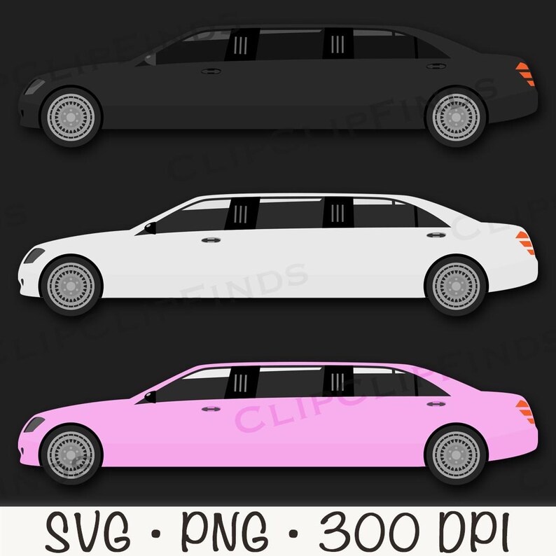 Limousine Clipart, Black Limo, Pink Limo, White Limo, Limousine PNG ...