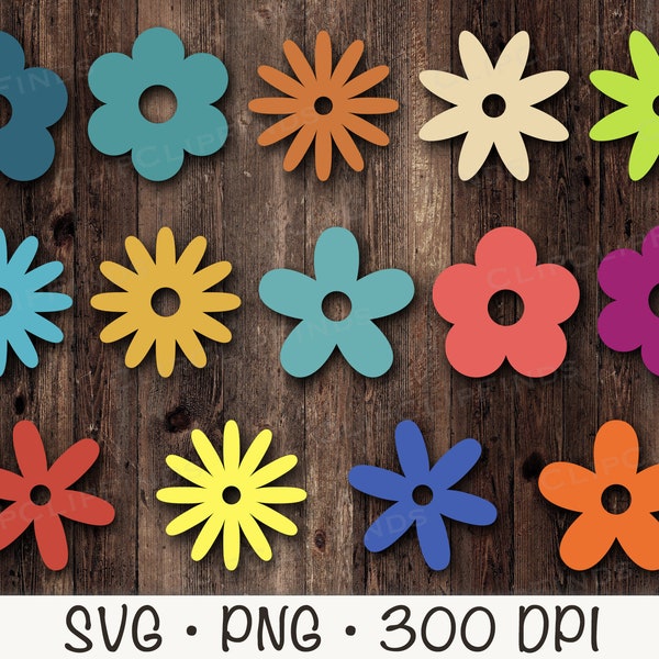 Retro flowers, Groovy Hippie Daisy Flower Bundle | Daisy SVG | Daisy PNG | Daisy Clipart | Instant Digital Download