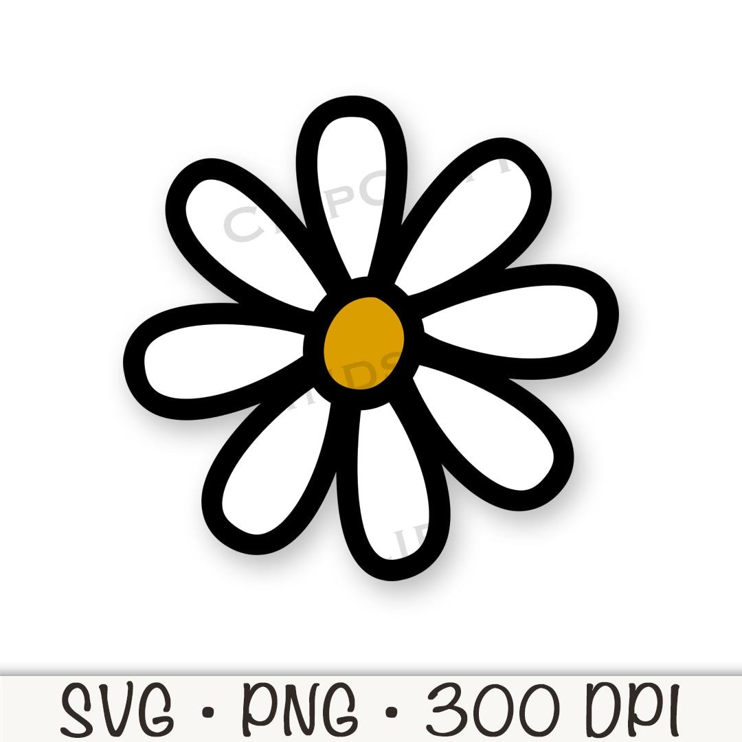 Retro Daisy Flower SVG PNG: Groovy Black Outline Clipart (instant
