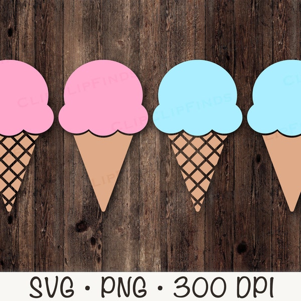 Ice Cream Cone SVG, Pink and Blue Ice Cream Cones Bundle, Ice Cream, Ice Cream PNG, Instant Digital Download