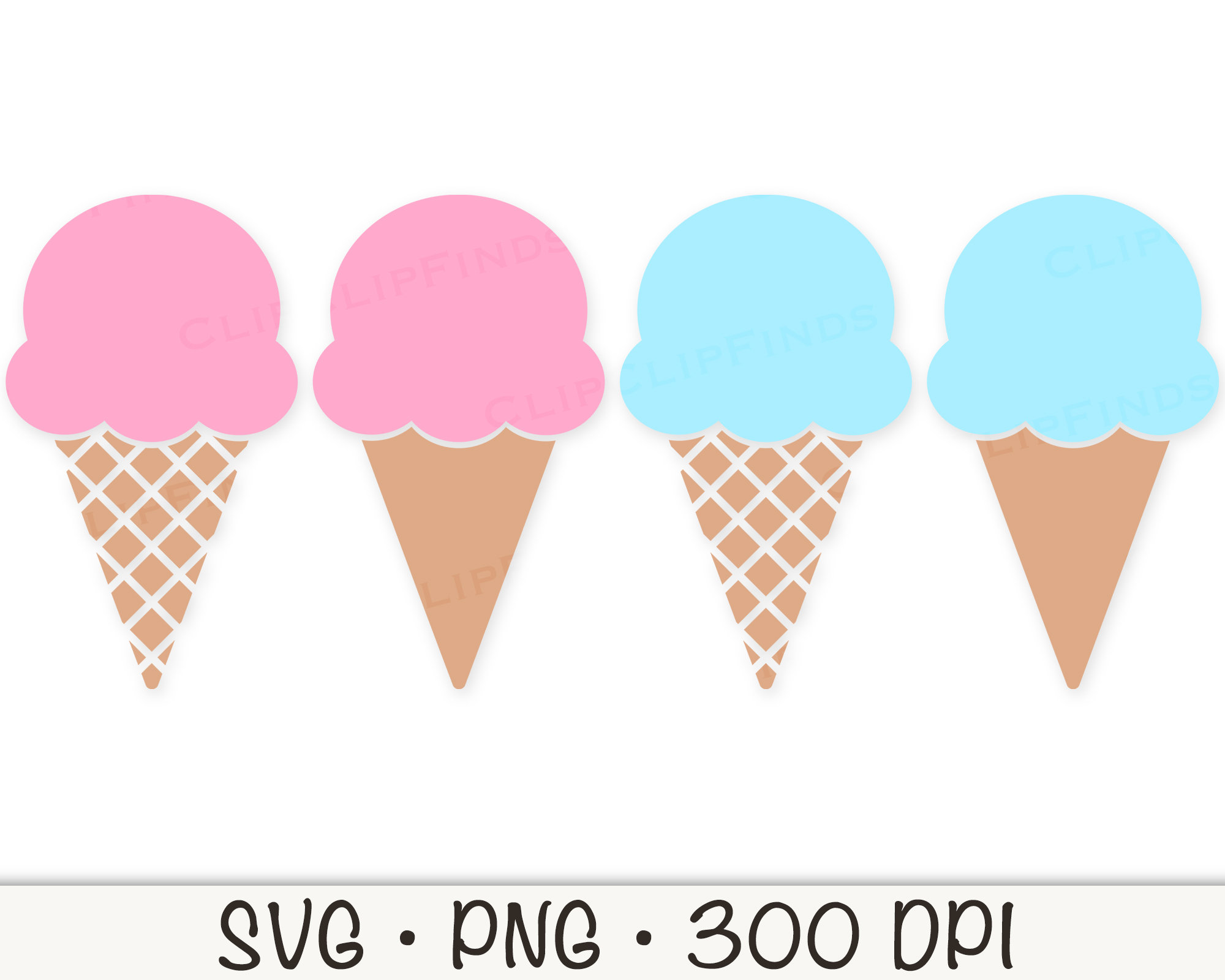 Ice Cream Cone SVG Pink and Blue Ice Cream Cones Bundle Ice Etsy