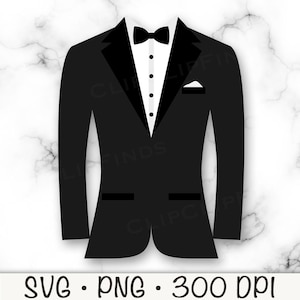 Esmoquin SVG, Blazer SVG, Pajarita, Botones, Novio, Novia, Evento de etiqueta, Despedida de soltero, Boda, Traje, Silueta, Archivo de descarga digital