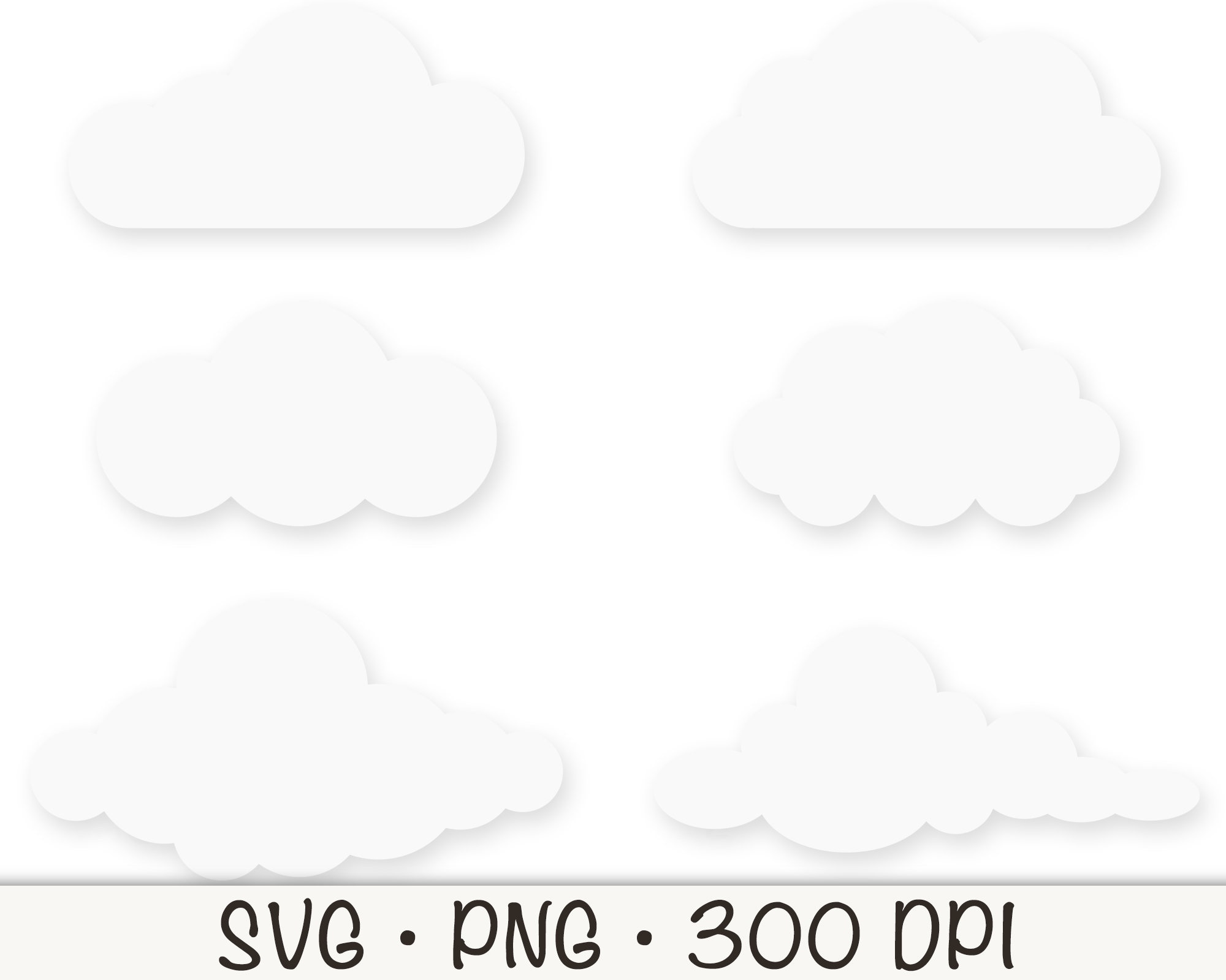 Clouds SVG Clipart: Fluffy White Cloud PNG Bundle (digital Download ...