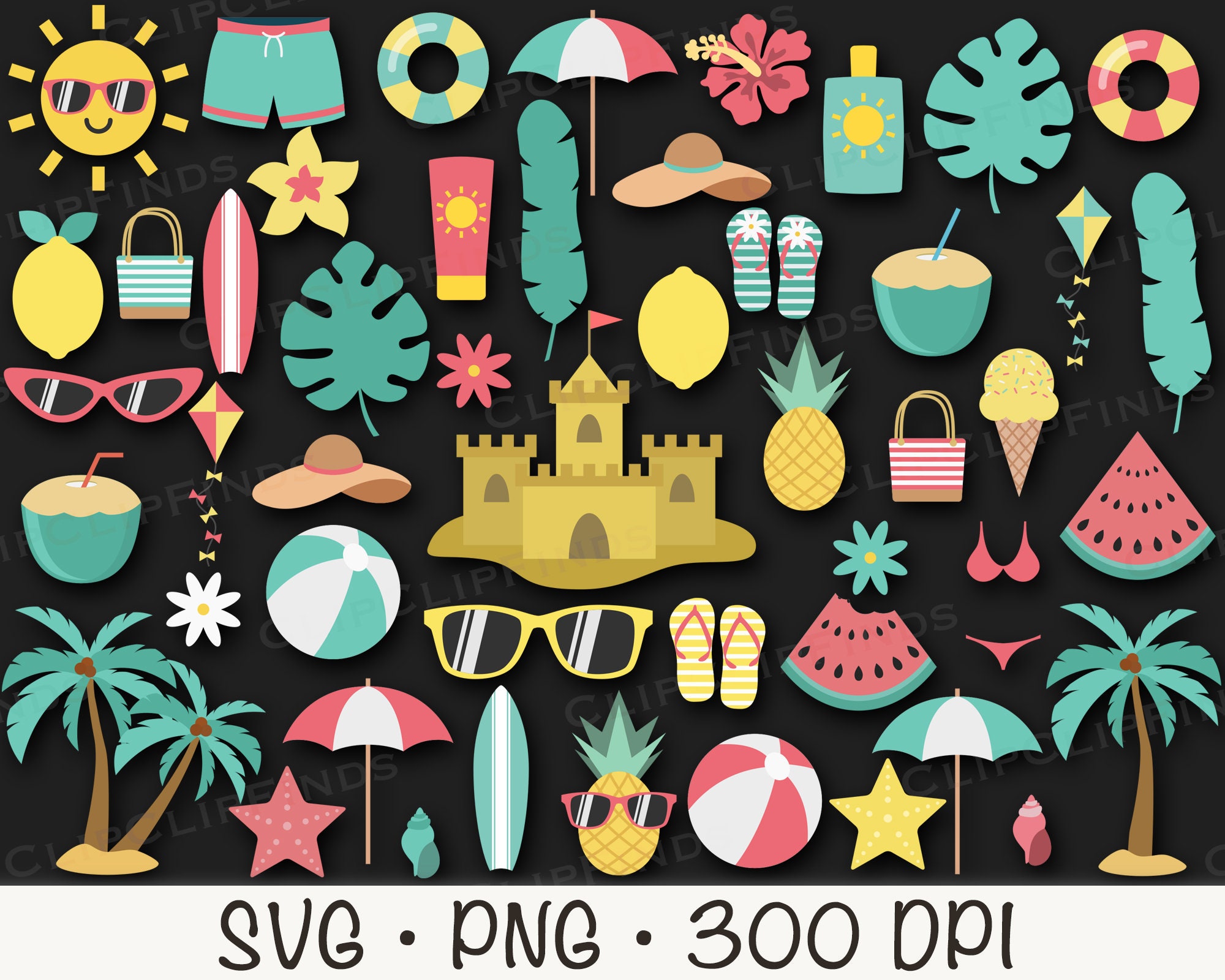 Tropical Beach Clipart Bundle: Summer SVG, PNG (digital Download) - Etsy